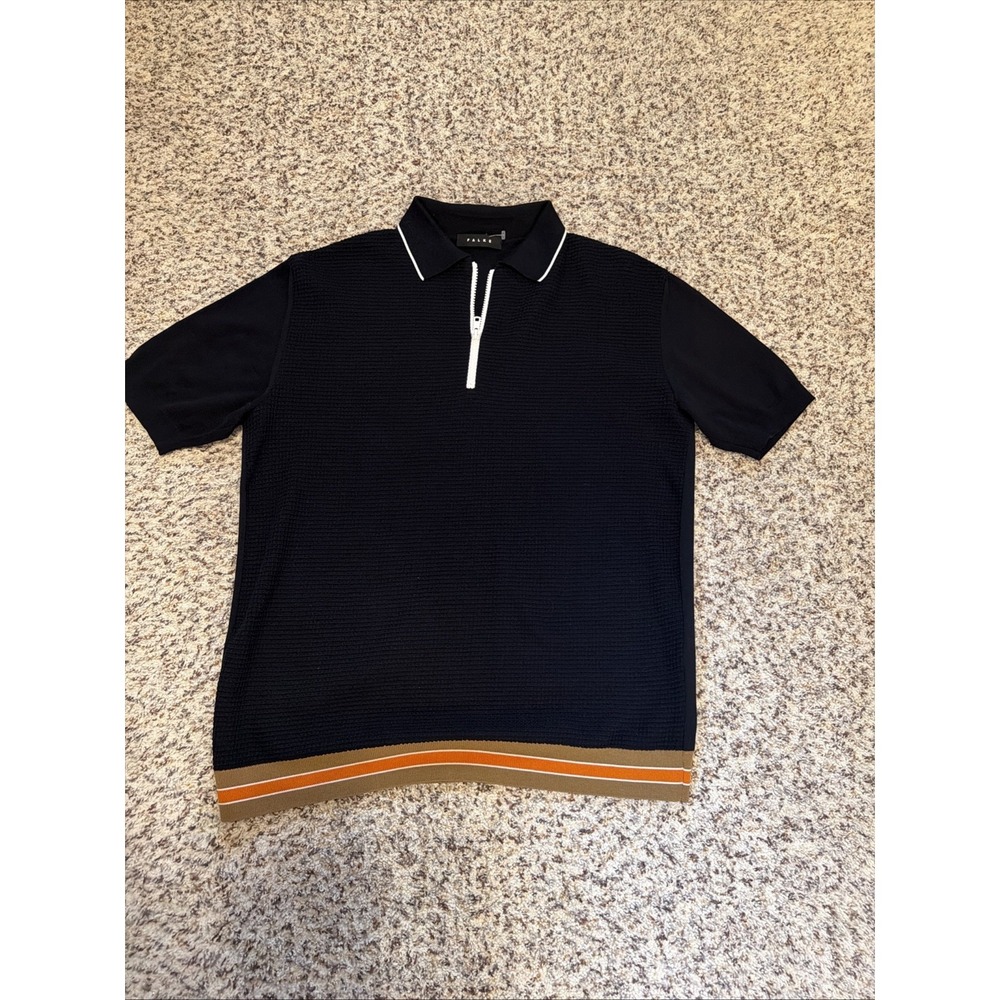 Falke New Mens Zip Up Polo Shirt Navy Sz L Shirt Sleeves %100 Cotton